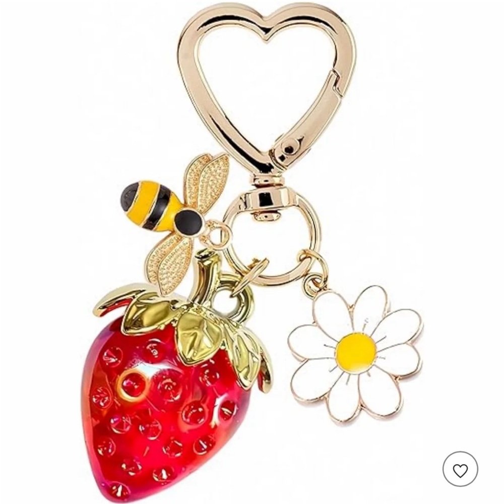New Strawberry keychain with flower and bee